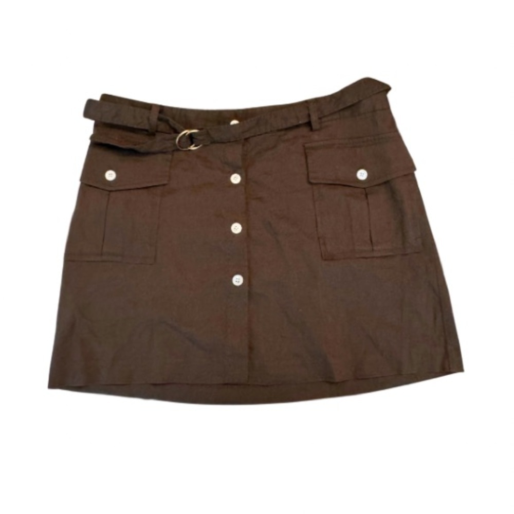 Theory Brown Linen Blend Mini Skirt